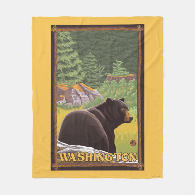 Cobertor De Velo Urso preto na floresta - Washington (Frente)