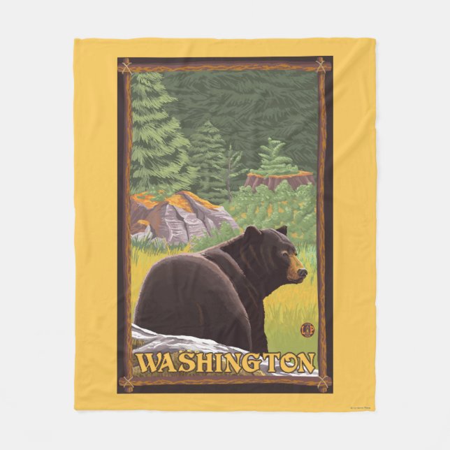 Cobertor De Velo Urso preto na floresta - Washington (Frente)