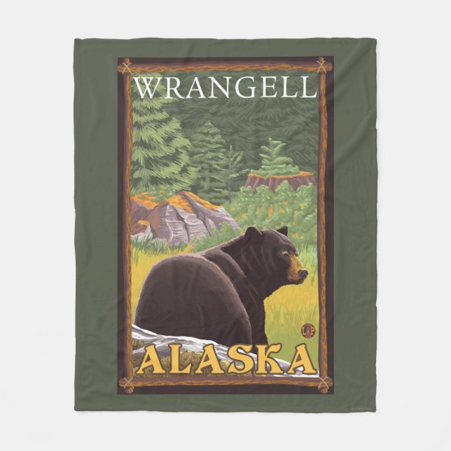 Cobertor De Velo Urso preto na floresta - Wrangell, Alaska (Frente)