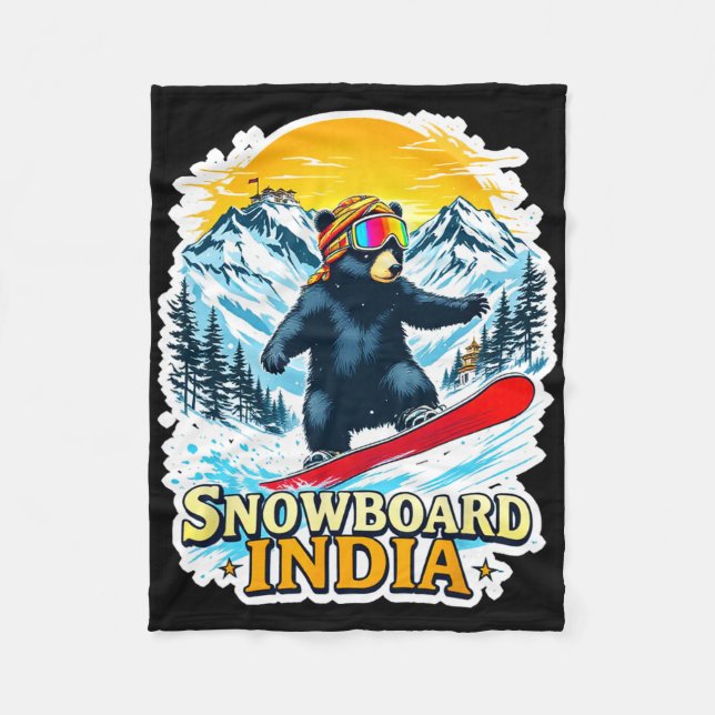 Cobertor De Velo Urso Snowboard Na Índia Cênica (Frente)
