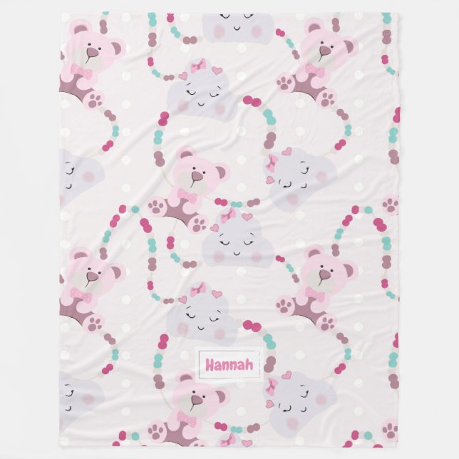 Cobertor De Velo Ursos de Teddy Bonitos e Nuvens Padrão de Bebê (Frente)