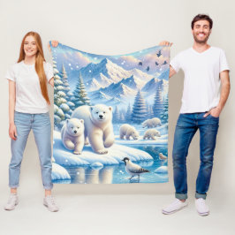 Cobertor De Velo Ursos Polares e Pintura da Cena de Inverno de Neve