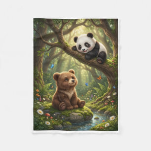Cobertor De Velo Ursozinho Fofo E Panda Em Flanela De Floresta Verd