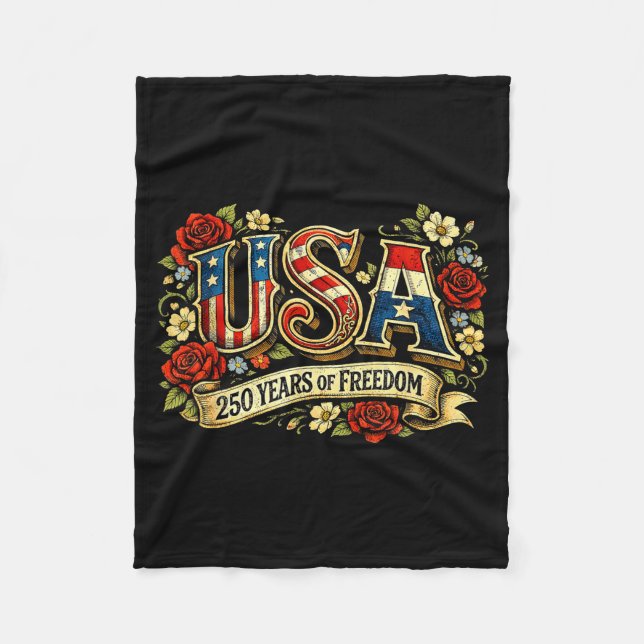 Cobertor De Velo Usa 250 years of freedom floral rose patriotic (Frente)