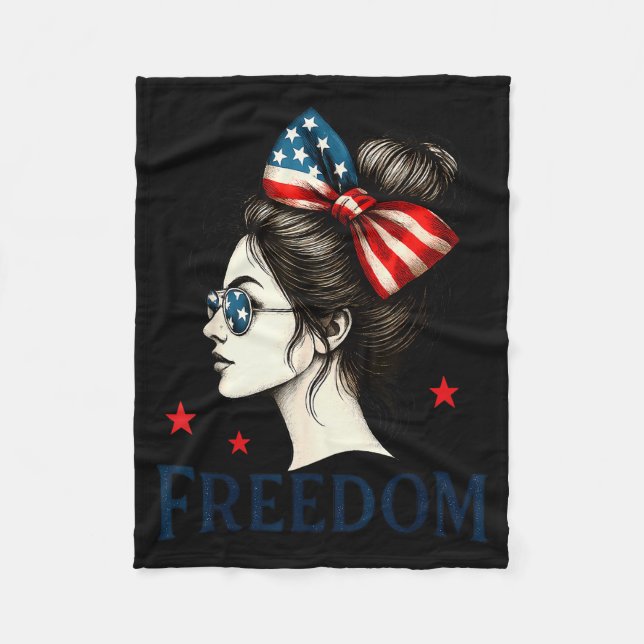 Cobertor De Velo Usa Flag Bow Messy Bun Girls Dom American Flag Pat (Frente)