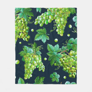 Cobertor De Velo Uva verde aquosa, folhas sobre fundo escuro.