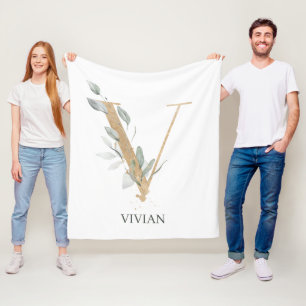 Cobertor De Velo V Monograma Floral Personalizado Fleece Blanket