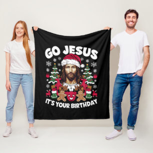 Cobertor De Velo Vá Jesus É Seu Aniversário Camiseta Feia De Natal
