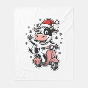 Cobertor De Velo Vaca de Natal Andando de Scooter Rosa Vetor Vintag