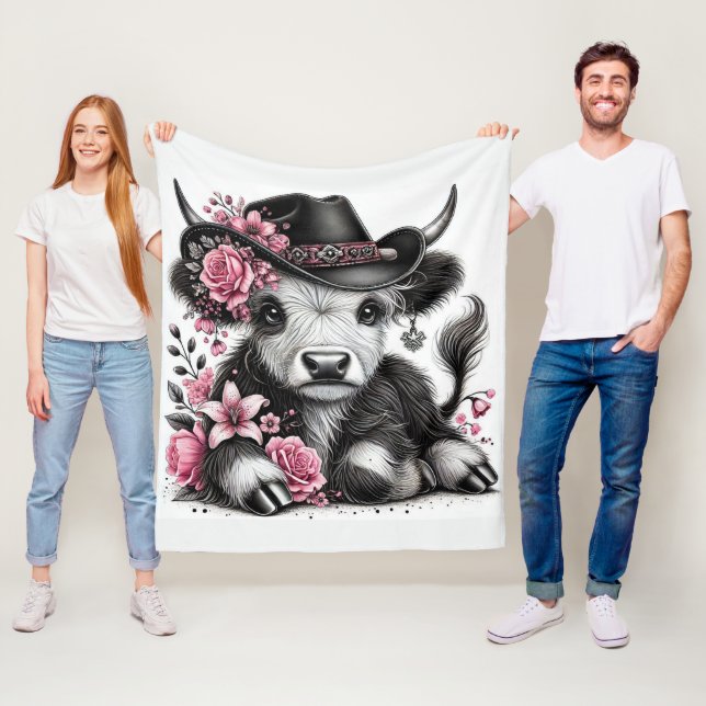 Cobertor De Velo Vaca Highland Com Chapéu Floral (In Situ)