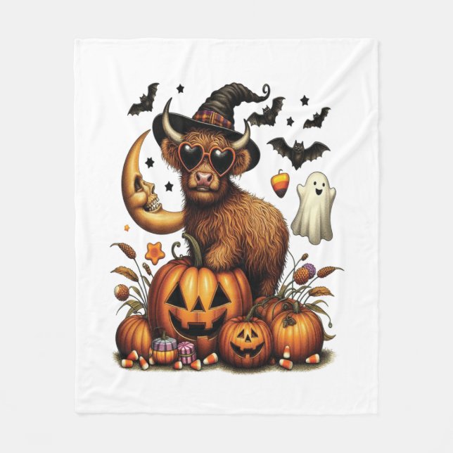 Cobertor De Velo Vaca Highland no Halloween de Pumpkin (Frente)
