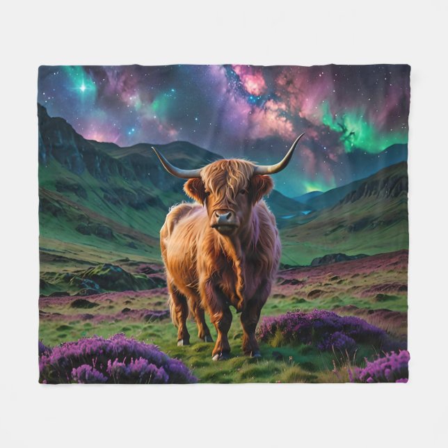 Cobertor De Velo Vaca Highland Sob As Estrelas (Frente (Horizontal))