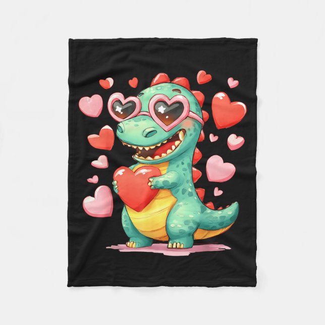 Cobertor De Velo Valentine Dinosaur Trex Holding Heart Girl Sunl Bo (Frente)