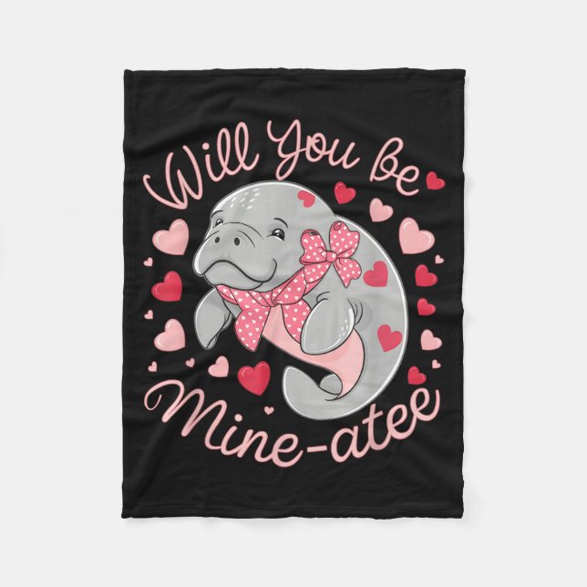 Cobertor De Velo Valentine Manatee Cute Animal Hearts Will You Be M (Frente)