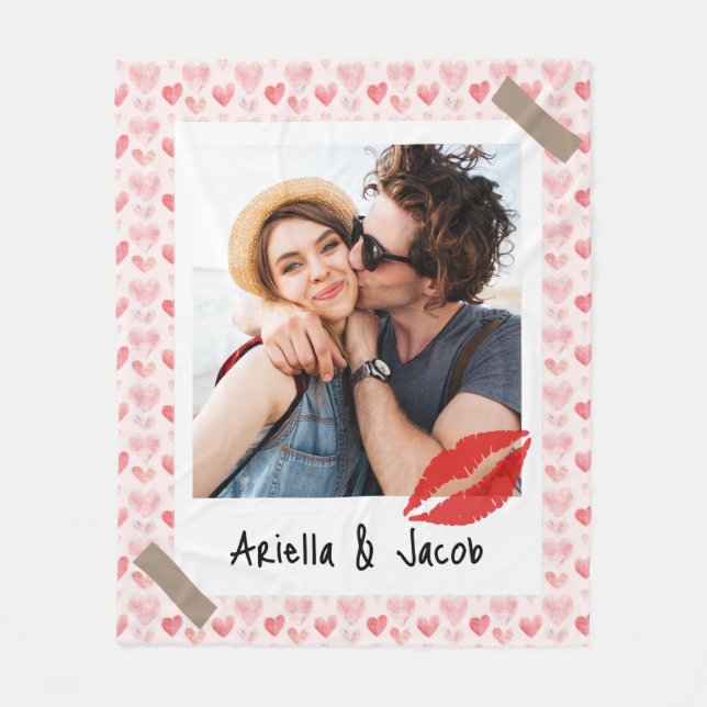 Cobertor De Velo Valentine Photo Red Heart Custom Name (Frente)