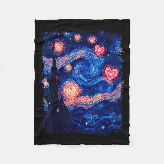 Cobertor De Velo Valentine Van Gogh Starry Night Heart Matching Cou (Frente)