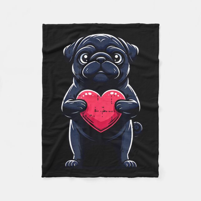 Cobertor De Velo Valentines Day Black Pug Heart Funny Dog Mom Dad F (Frente)