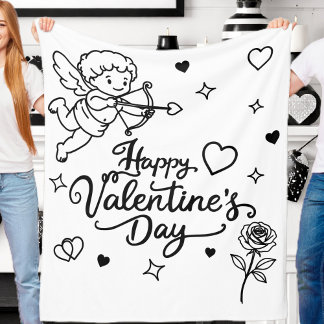 Cobertor De Velo Valentines Day Cherub & Romantic Doodle Design