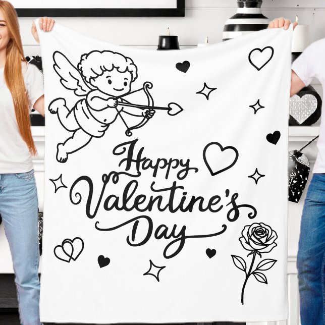 Cobertor De Velo Valentines Day Cherub & Romantic Doodle Design (Criador carregado)