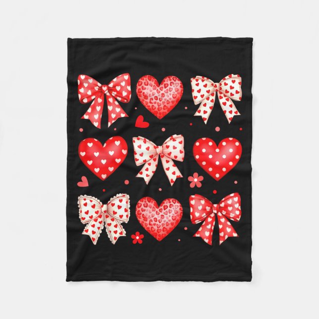 Cobertor De Velo Valentines Day Coquette Bow Hearts Leopard Women G (Frente)