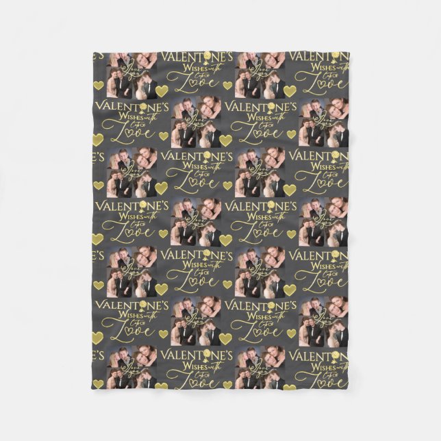 Cobertor De Velo Valentine's Day Elegant Gold Photo Collage  (Frente)