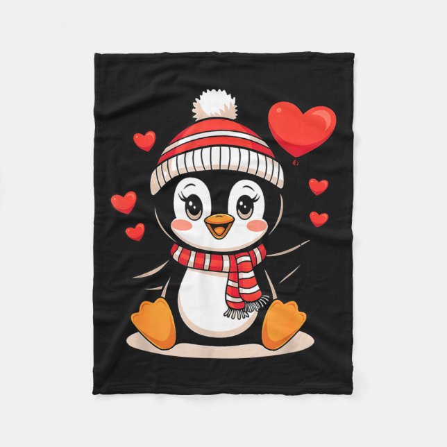 Cobertor De Velo Valentine's Day Penguin Heart Balloon Cute  (Frente)