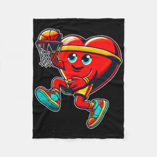 Cobertor De Velo Valentine's Day Retro Heart Basketball Player Slam