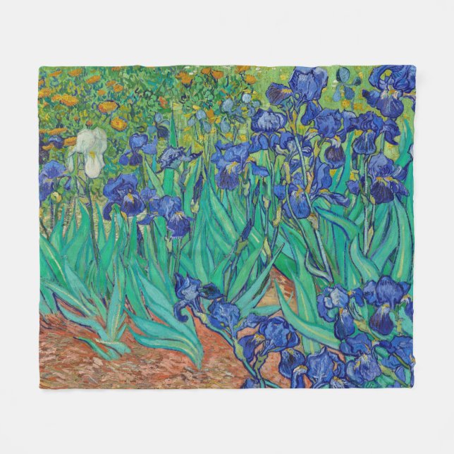 Cobertor De Velo Van Gogh Irises. impressionismo floral azul (Frente (Horizontal))