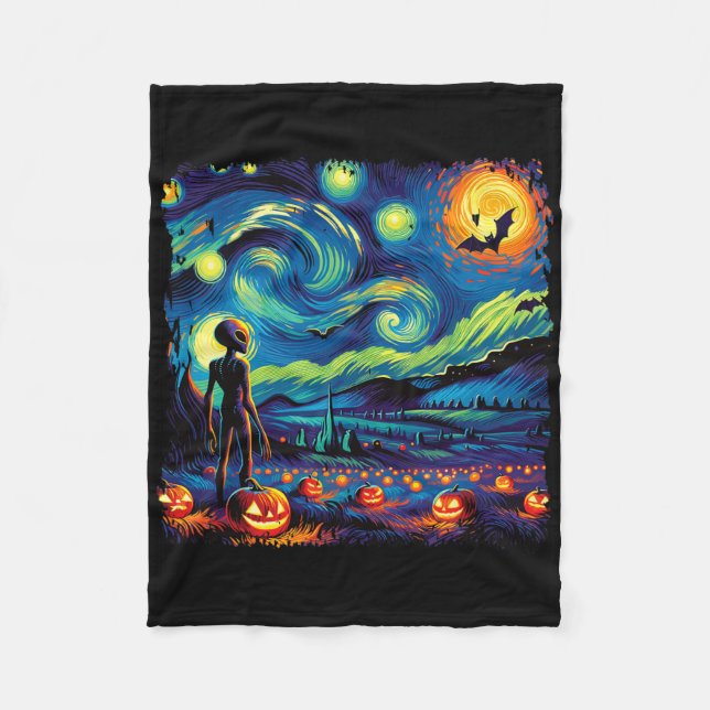 Cobertor De Velo Van Gogh Starry Night Man Halloween Fall Pum (Frente)