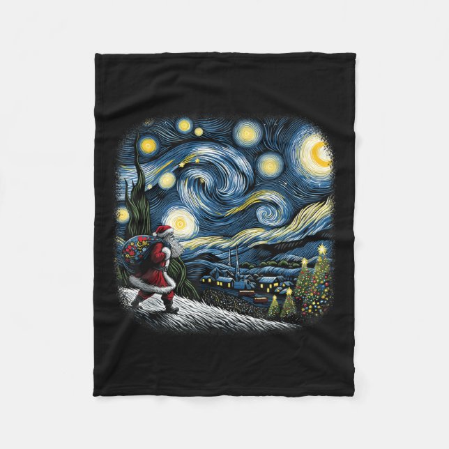 Cobertor De Velo Van Gogh Starry Night Santa Christmas Winter Snowy (Frente)