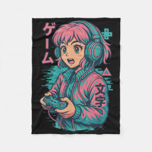 Cobertor De Velo Vaporwave Gamer Girl Japonês Art Anime Manga Grap
