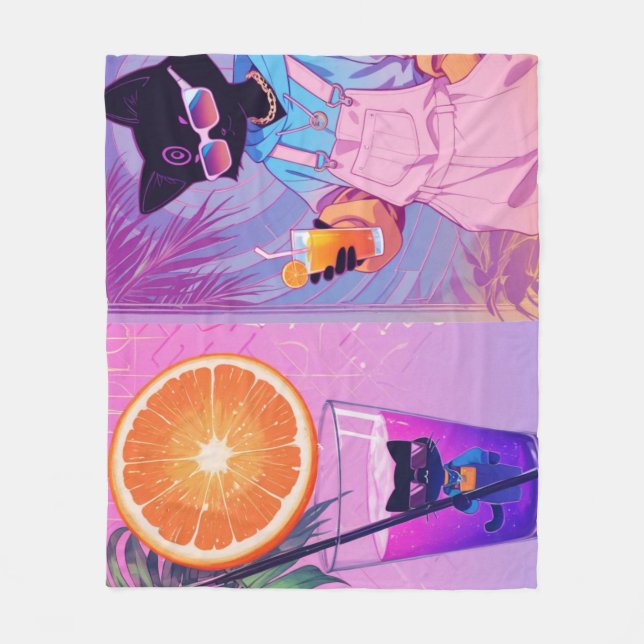 Cobertor De Velo Vaporwave Gato Preto  (Frente)
