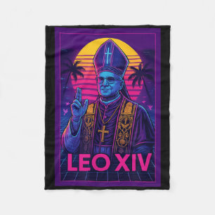 Cobertor De Velo Vaporwave Papa Leo Xiv _ Católico Retrofuturista