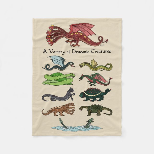 Cobertor De Velo Variedade de criaturas draconianas (Frente)