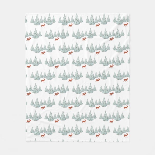 Cobertor De Velo Veado marrom festivo debaixo de Snowy Spruce Trees (Frente)