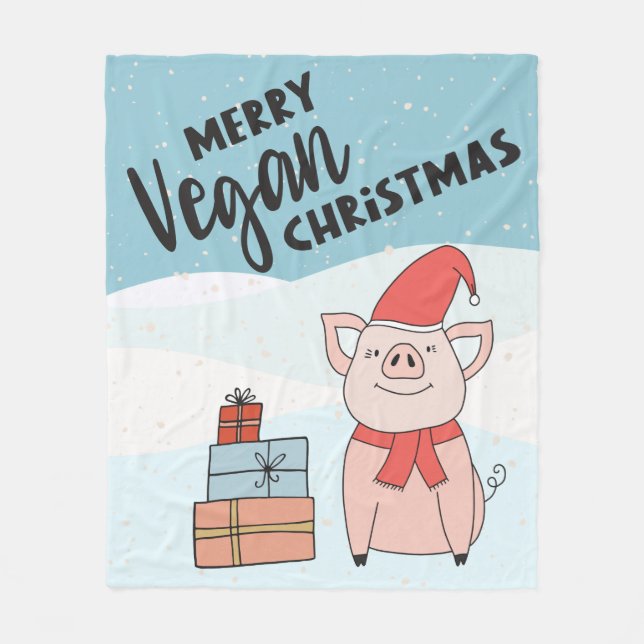 Cobertor De Velo Vegan Christmas com leitão de desenho animado e pr (Frente)