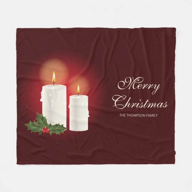 Cobertor De Velo Velas de Natal Branco Em Vermelho Com Texto Person (Frente (Horizontal))