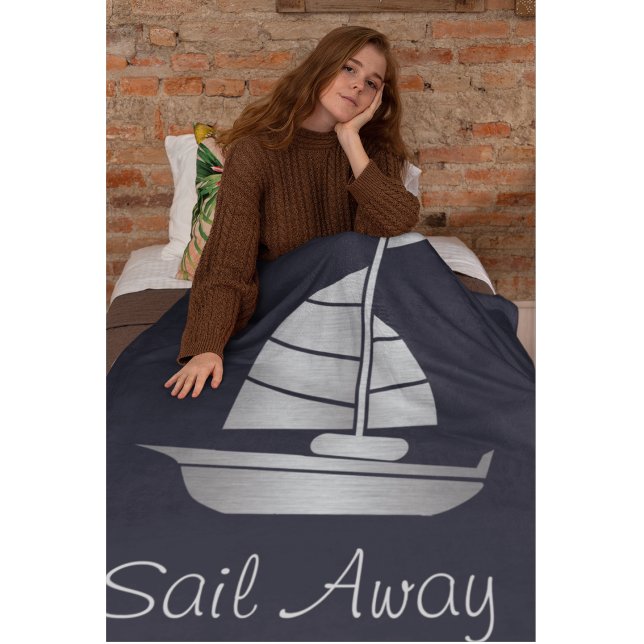 Cobertor De Velo Velas de Prata e Marinho Longe do veleiro (Sail away cozy blanket with a sailboat.)