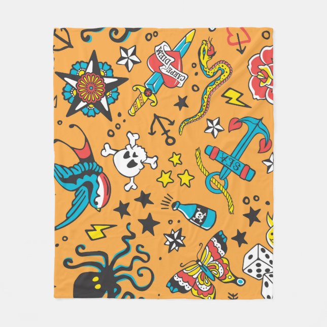 Cobertor De Velo Velha Tatuagem Escolar: Bonita Sem Costura (Frente)