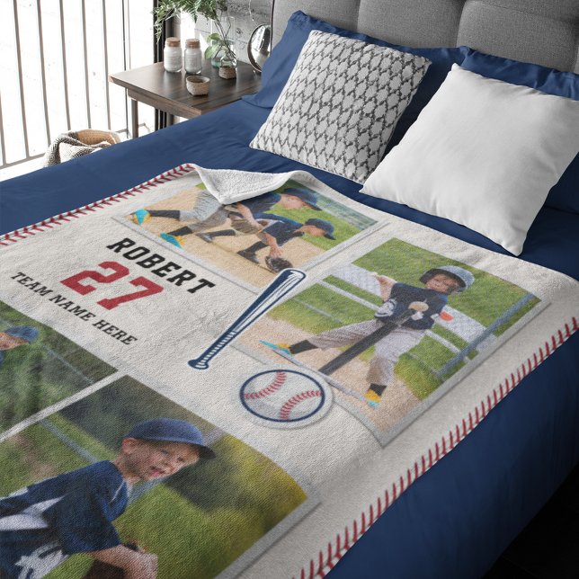 Cobertor De Velo Ventilador de beisebol bonito personalizado esport (Modern Baseball Photo Collage Custom Blanket)