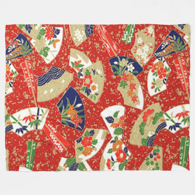 Cobertor De Velo Ventiladores Japoneses Em Vermelho (Frente (Horizontal))