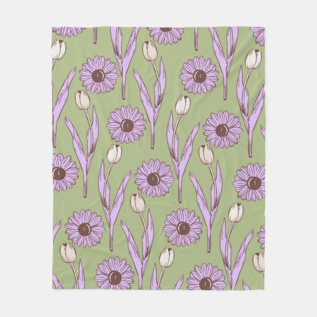 Cobertor De Velo Verão de Botânica Tropical Verde Roxo (Frente)