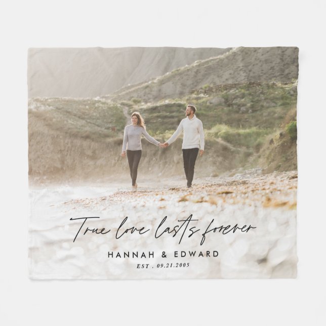 Cobertor De Velo Verdadeiro Amor, foto moderna, presente personaliz (Frente (Horizontal))