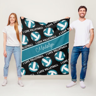 Cobertor De Velo verde aqua branco Eu amo volei feminino personaliz