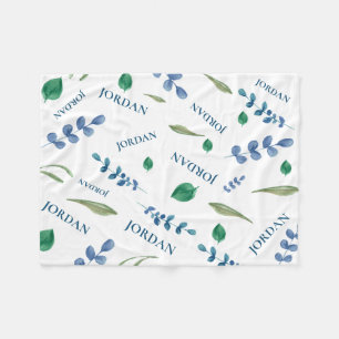 Cobertor De Velo Verde Branco A aquarela botânica deixa nome de be