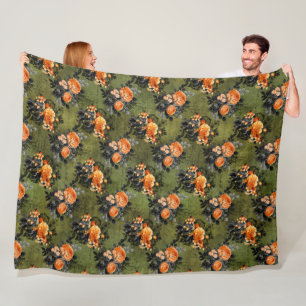 COBERTOR DE VELO VERDE COM BUQUÊS FLORÍVEIS DE LARANJA SPOOKY