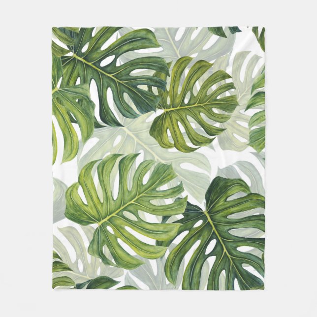 Cobertor De Velo Verde Monstera Tropical Watercolor (Frente)