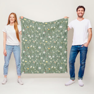 Cobertor De Velo Verde Salvia Amarelo Branco Boho Flores Silvestres