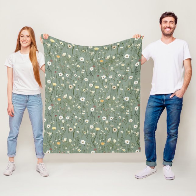 Cobertor De Velo Verde Salvia Amarelo Branco Boho Flores Silvestres (In Situ)