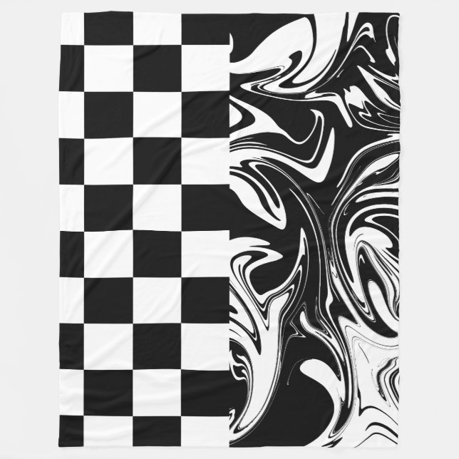 Cobertor De Velo Verificações e espirais - Preto e Branco (Frente)